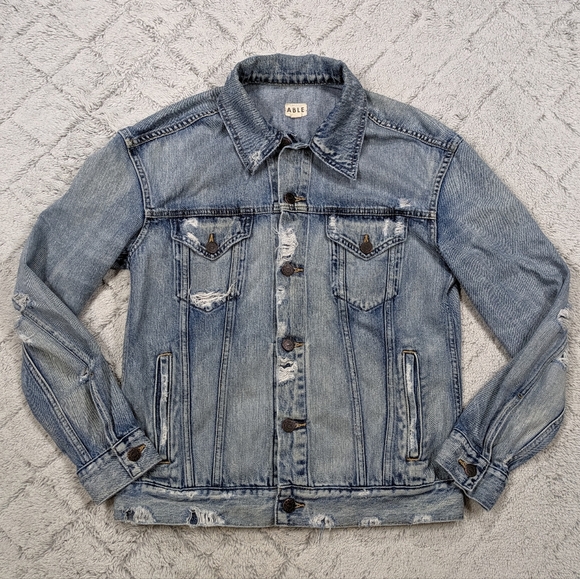 Able Jackets & Blazers - Able Jacket Women's L Blue Light Wash Merly Denim Distressed Original Cotton 
